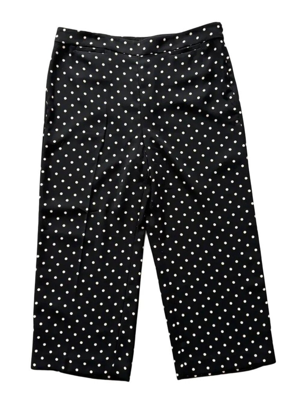 NWT TALBOTS High Rise Wide Leg Crop Polka Dot Trouser Pants in Black SZ 16P